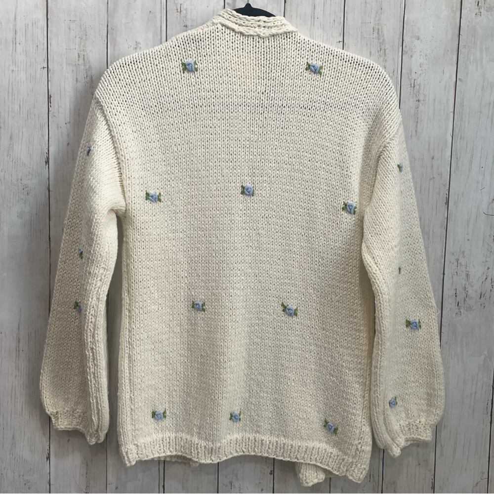 Fanm Mon Hand Knit embroidered blue rose cardigan cotton handcrafted XS/S NEW - Picture 9 of 15